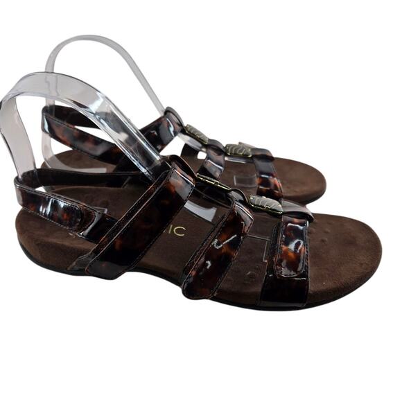 Vionic Sandals Womens 9 Amber Tortoise Patent Leather Adjustable Slingback Ortho - Picture 1 of 9